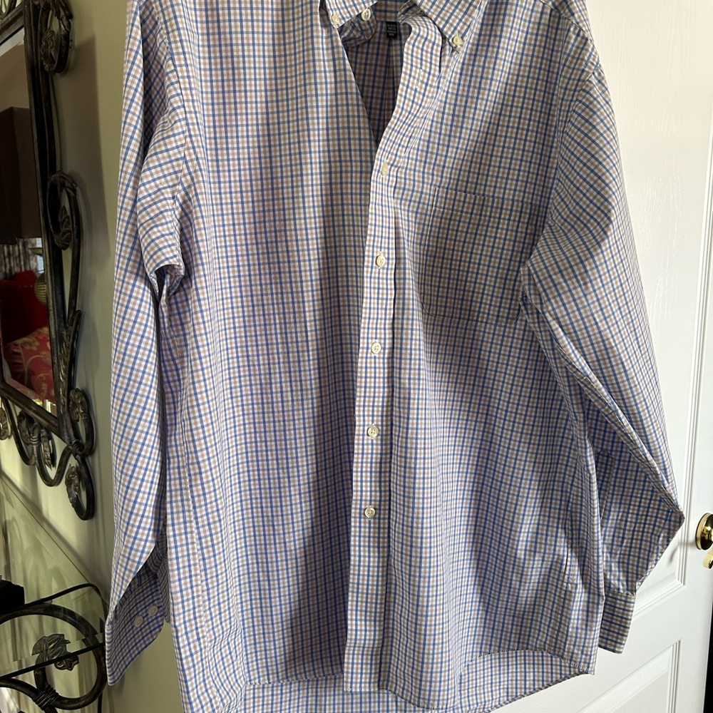 Chaps Blue and White Plaid Button Down Shirt